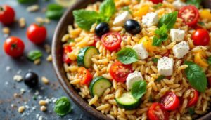 Sałatka z makaronem orzo i warzywami