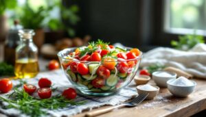 Z pomidora i ogórka robię szybką surówkę. Każde chrupnięcie to wspomnienie lata