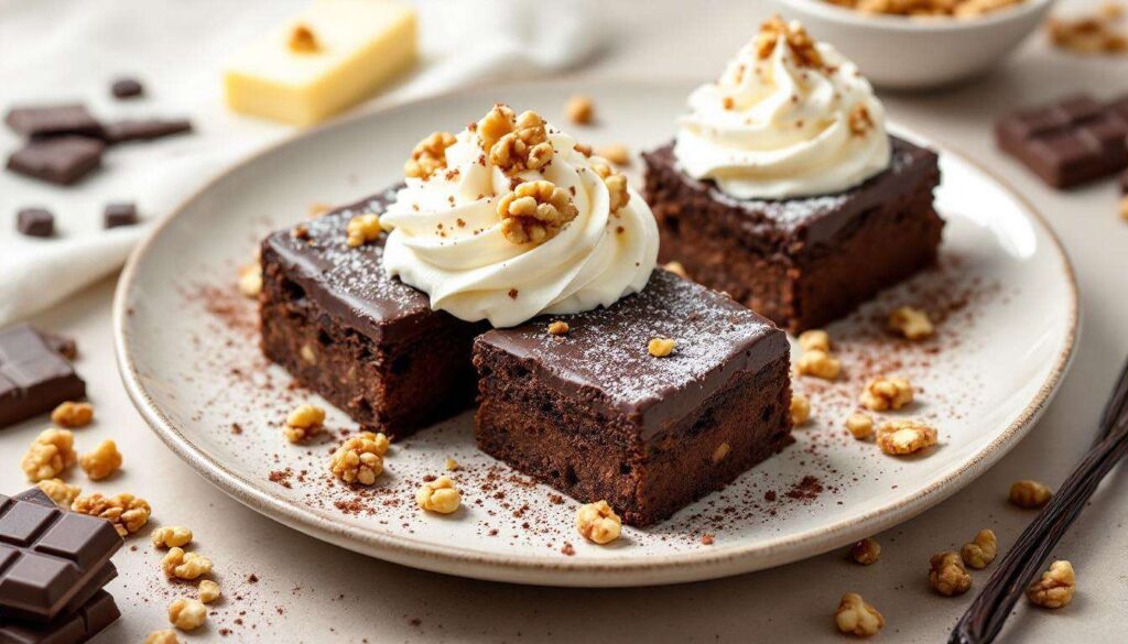 Czekoladowe kostki z kremem waniliowym i orzechami