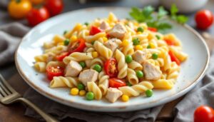 Sałatka makaronowa z kurczakiem i warzywami